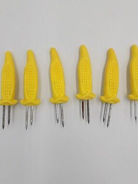 Lot of 6 Unbranded Corn Cob Forks Holders Appetizer Design Mini Yellow Corn